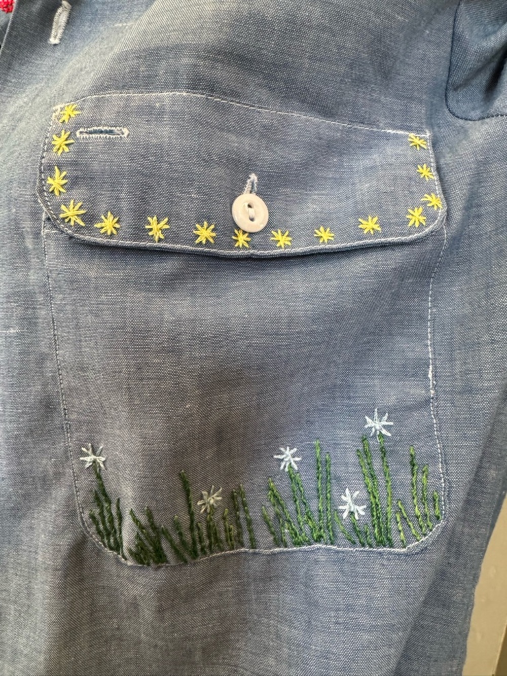Big Mac JCPenney vintage 1970s chambray hand embroidered shirt men’s XL 70s 60s - Picture 8 of 17